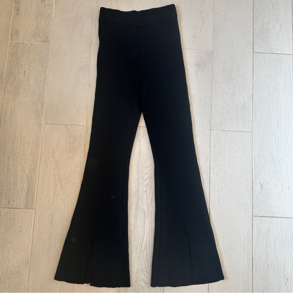 Abercrombie Black Flared Ribbed Knit Pants with Front Slit